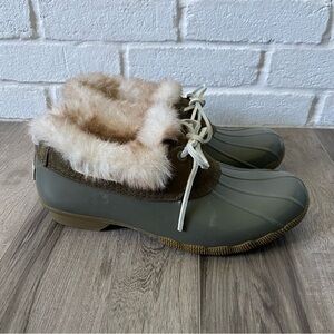 Sperry Topsider Saltwater 1-Eye Cozy Duck Boots Shoes Green Women’s Size 9